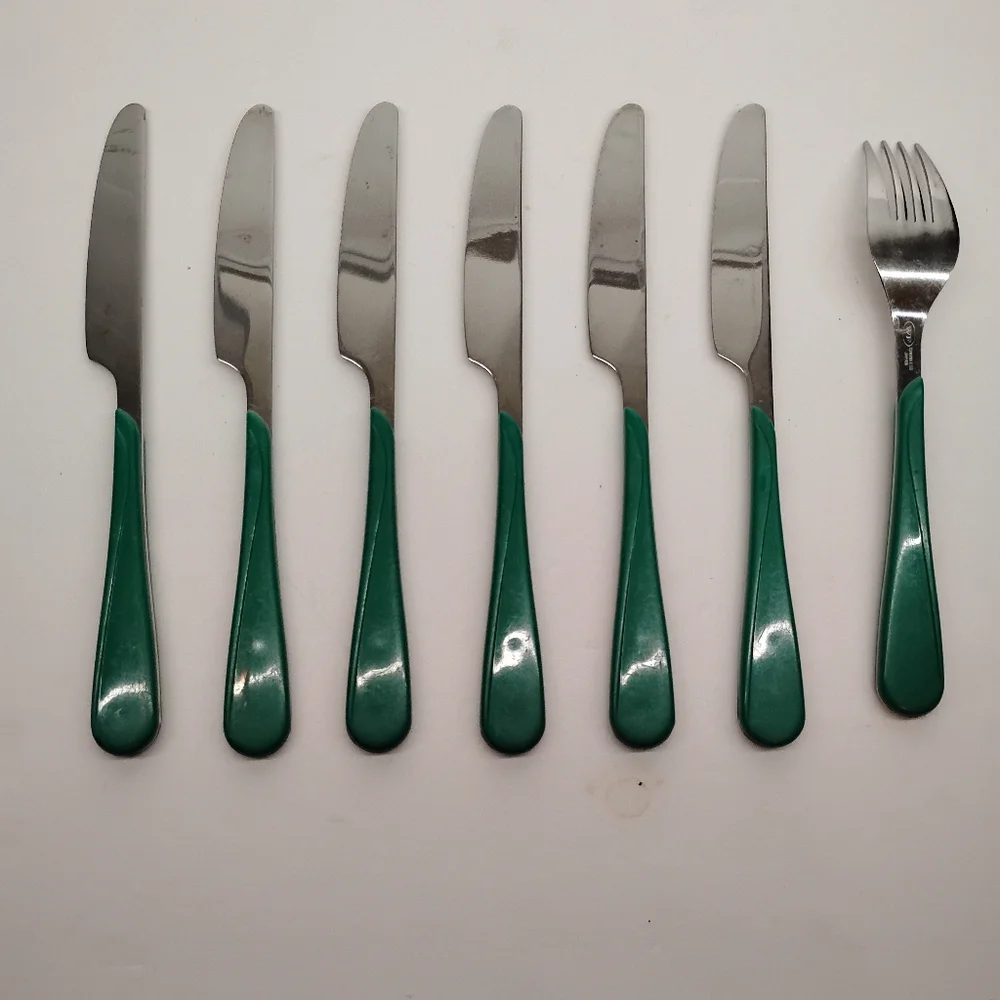 Vintage Lot Of 7 WF Washington Forge Swirl‎ Stainless Flatware Teal / Green